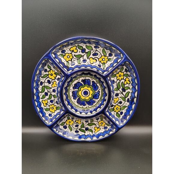 Perfect Day Five-Part Server Hand-painted Ceramic Tableware Blue Yellow - Picture 5 of 8